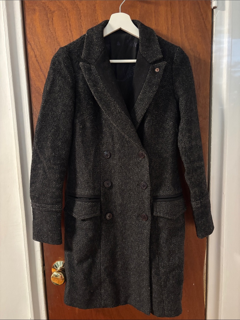 Zadig & Viltaire Women's Charcoal Herringbone Double-Breasted Pea Coat XS